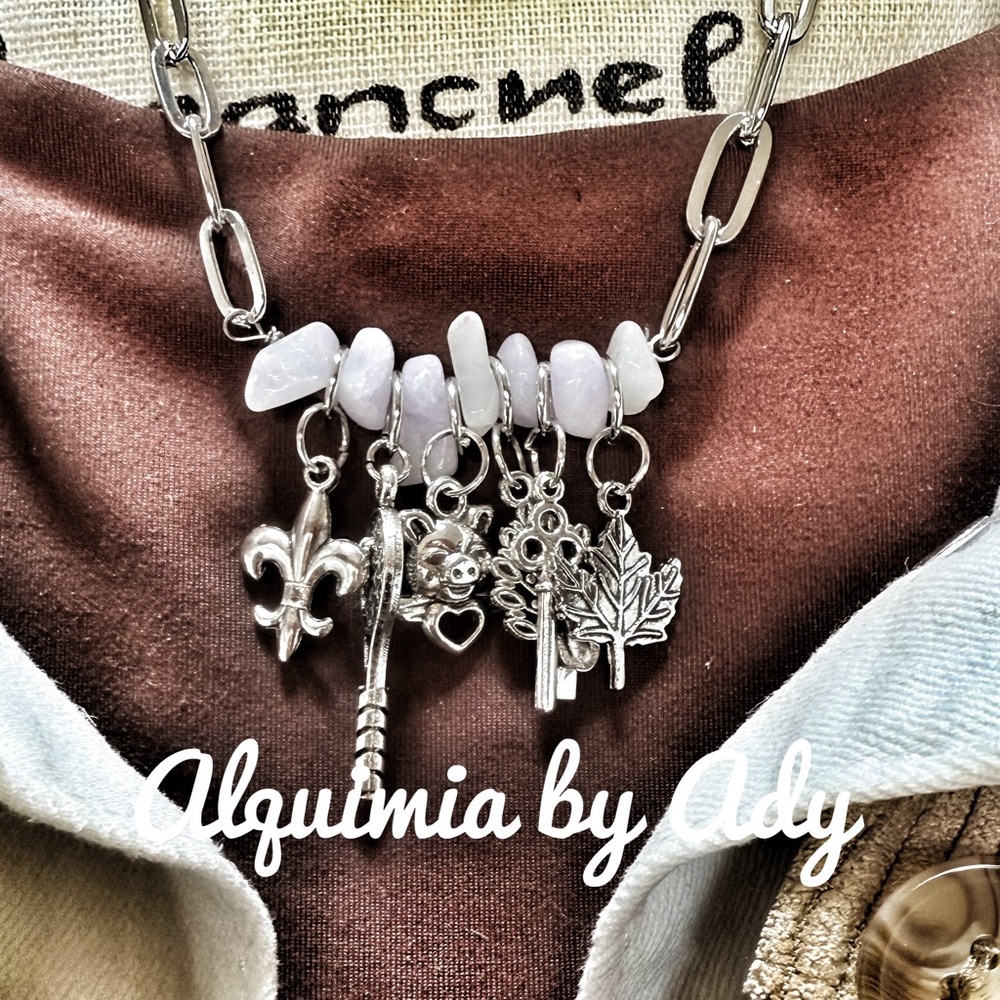 Lavender Jade statement silver charms necklace - Picture 2 of 3